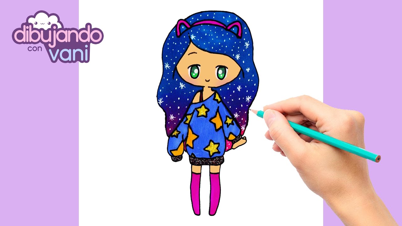 COMO DIBUJAR UNA CHICA CON CABELLO GALAXIA KAWAII - DIBUJOS KAWAII - DIBUJOS  FACILES PARA COLOREAR - thptnganamst.edu.vn