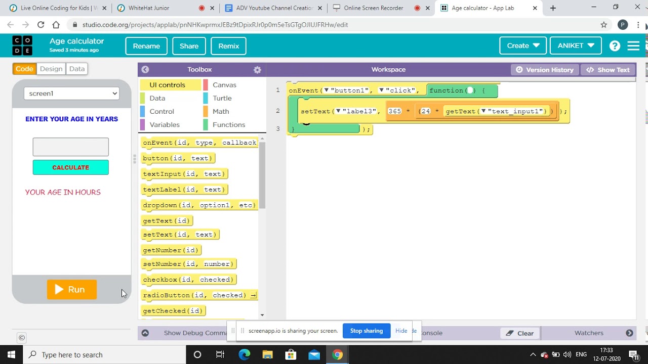 Age calculator in app lab YouTube