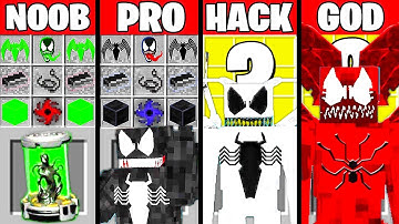 Minecraft Battle: VENOM SPIDER-MAN CRAFTING CHALLENGE - NOOB vs PRO vs HACKER vs GOD Funny Animation