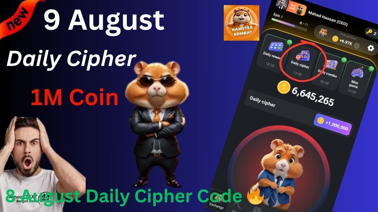 9 August Hamster Kombat Daily Cipher I Daily Cipher Code today I ...