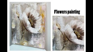 How to draw easy flowers painting/ Demonstration /Acrylic Technique on canvas by Julia Kotenko