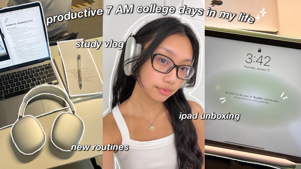 STUDY VLOG, 7AM productive college days in my life