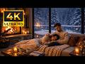 Romantic Fireplace Night ❤️ Snow Outside | Natural Fire &amp; Ambient Sounds (No Music) 9 Hours