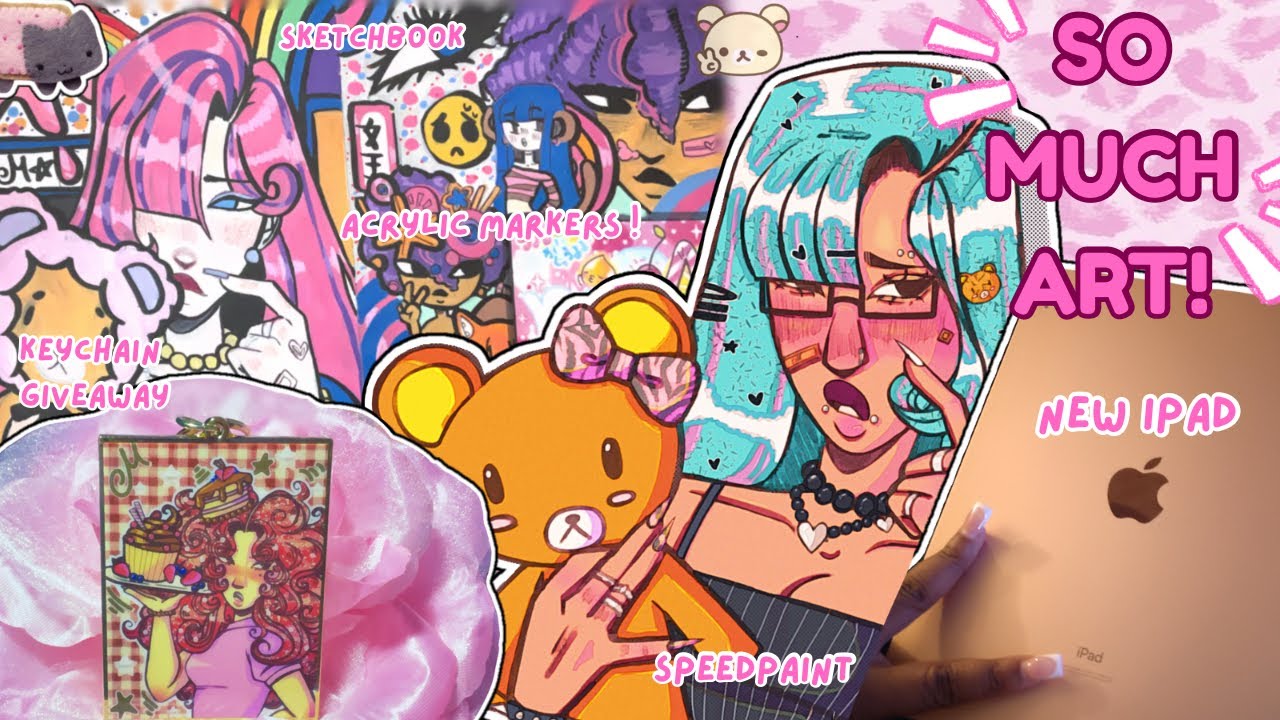 ART VLOG // NEW IPAD !! 🎨 ( ARRTX Acrylic Marker Review, GS-JJ Keychains + Giveaway, Speedpaint ) 🩷🍪