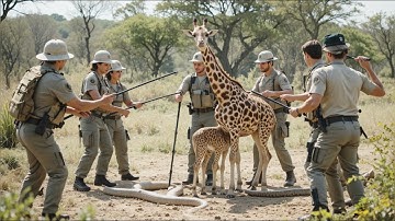 HEROIC RESCUE | Brave Team Saves Mother Giraffe & Calf from Giant Python Attack #giraffe #python 