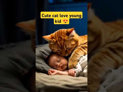 Cat loves child