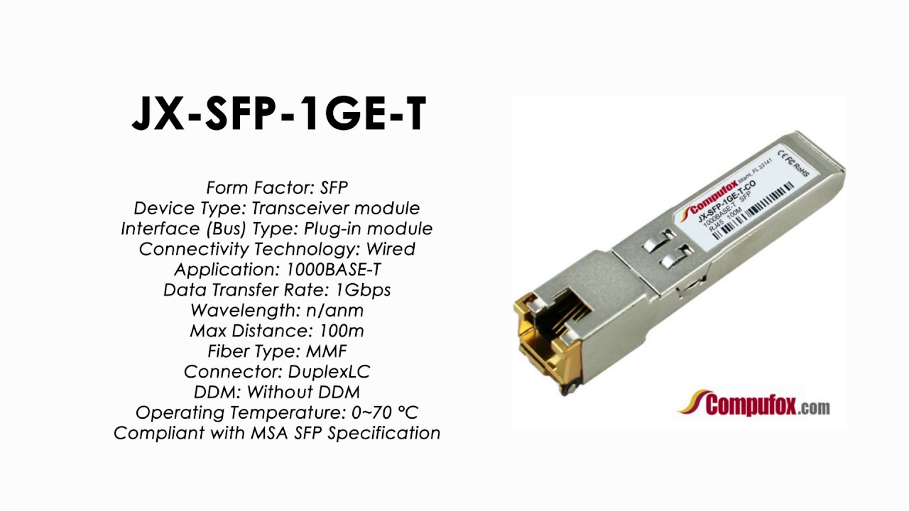 SFP 1000BASE-T Copper 100m Reach on UTP JX-SFP-1GE-T Juniper Compatible Transceiver Module