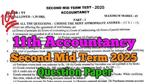 11th Accountancy Second 2025 Question Paper