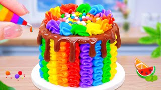Colorful Rainbow Buttercream Cake Decorating  Melting Chocolate Miniature Cake Easy Tutorial