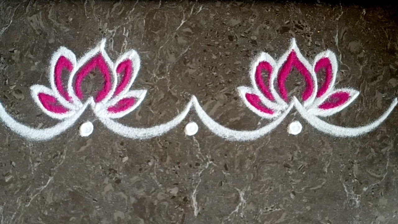 Easy border rangoli designs | Friday rangoli | Lotus rangoli | Festival kolam| Lakshmi pooja rangoli