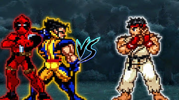 Deadpool V2 (New) & Wolverine V4 (New) VS Ryu V3 in Jump Force Mugen