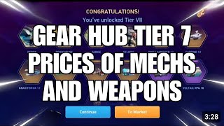 GEAR HUB TIER 7 PRICES OF MECHS AND WEAPONS | MECH ARENA