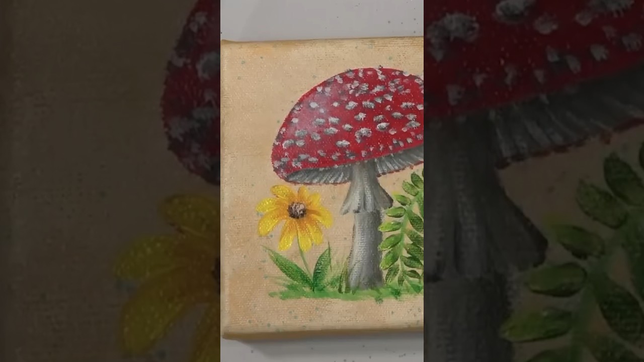 Mushrooms by the tree, Me, acrylic on a 12x16” canvas. :) : r/painting