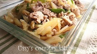 【味付けはめんつゆのみ！簡単！】豚こまとじゃがいも、ピーマンの炒め煮