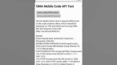 Mockup of localhost server for OMA Mobile Codes API