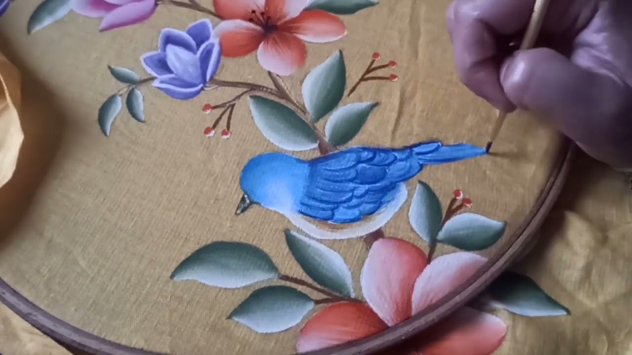 Fabric painting tutorial#handpainted sparrow 🐦#pillow cover design ideas 🥰🤗