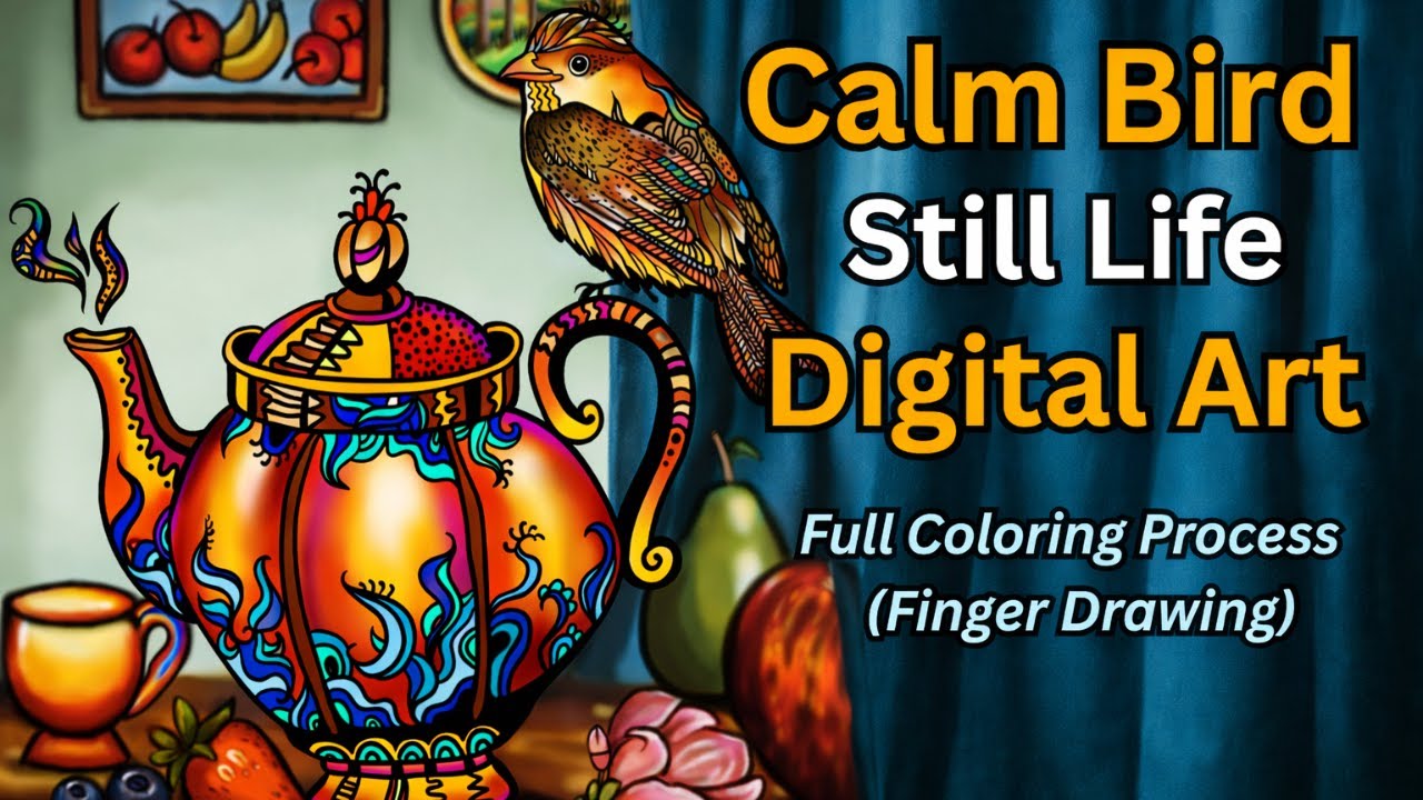 Calm Bird Digital Art – Full Coloring Process (Finger Drawing) - YouTube