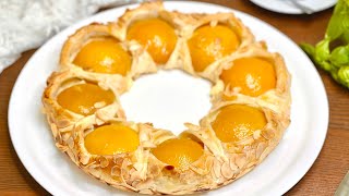 Puff pastry crown with cream and peaches , Easy and delicious recipe # 215