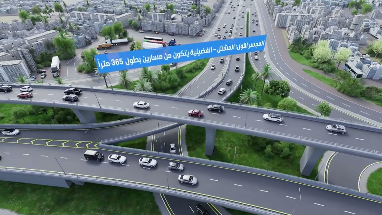 الشكل النهائي لمشروع انشاء مجسر لربط شارع 77  تقاطع القدس - العبور  في منطقة الفضيلية ببغداد