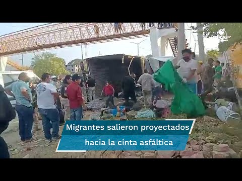 Vuelca tráiler con migrantes en carretera Tuxtla-Chiapa de Corzo; reportan 49 muertos