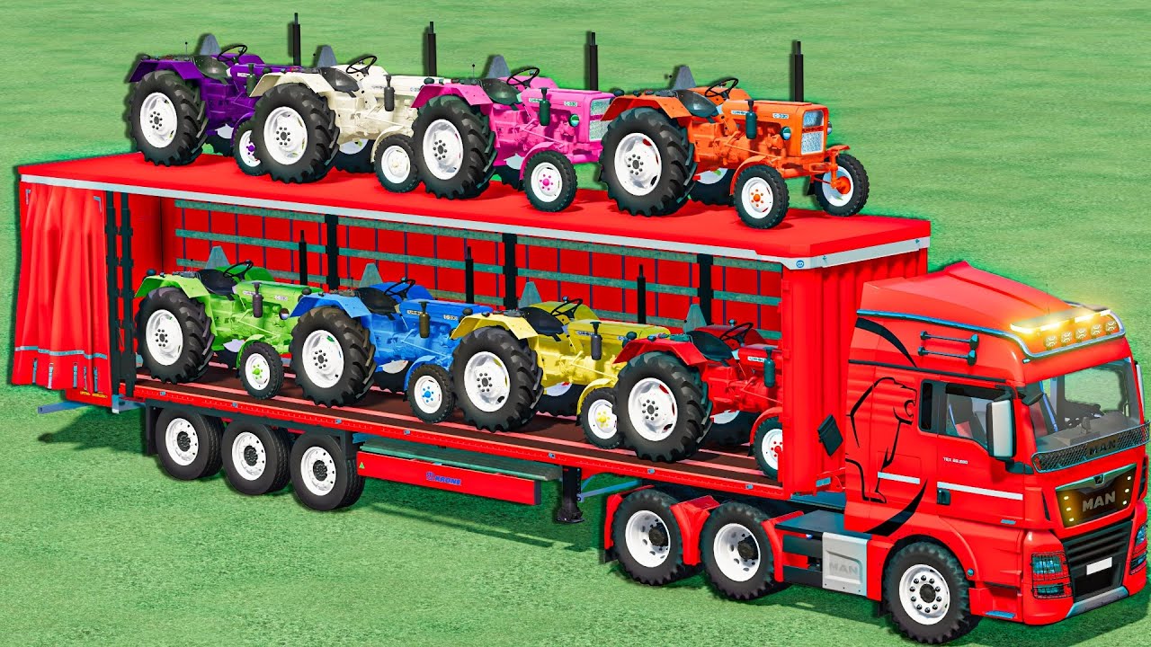 Transport with Colors - LIME JOB WORKS with Ursus Mini Tractor Transporting Trucks | FS22