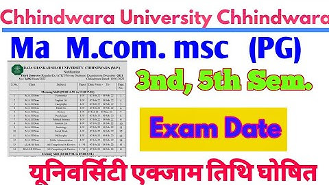 Chhindwara University PG 3nd, 5th Sem Exam Date 2022 || CUC Ma M.com Msc Exam Date || CUC Exam Date