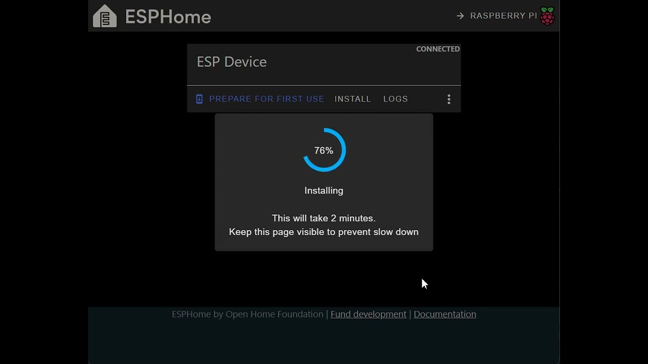 Install the ESPHome firmware for ESP32 via ESPHome Web.