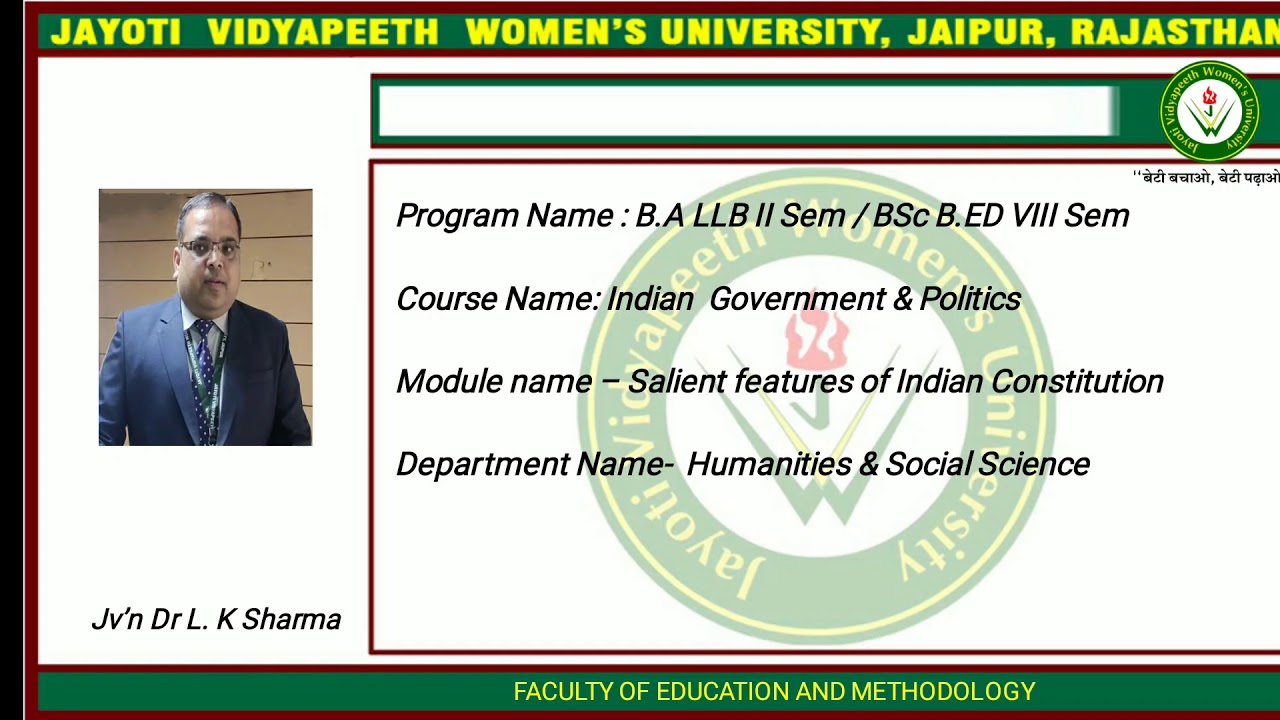 Salient Features Of Indian Constitution Jayoti Vidyapeeth YouTube