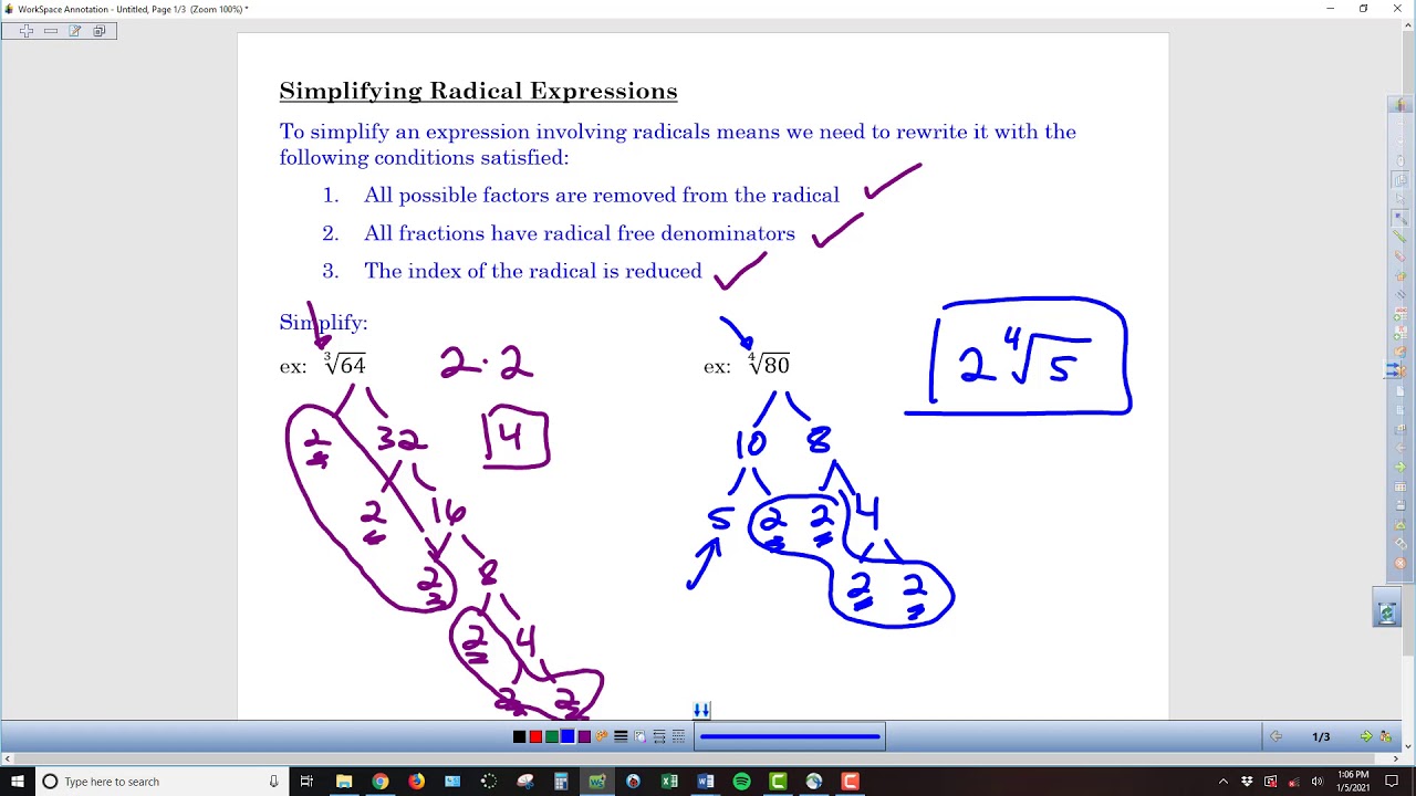 Alg2 Chapter 5 2a Simplifying Radical Expressions Lesson Video 1 