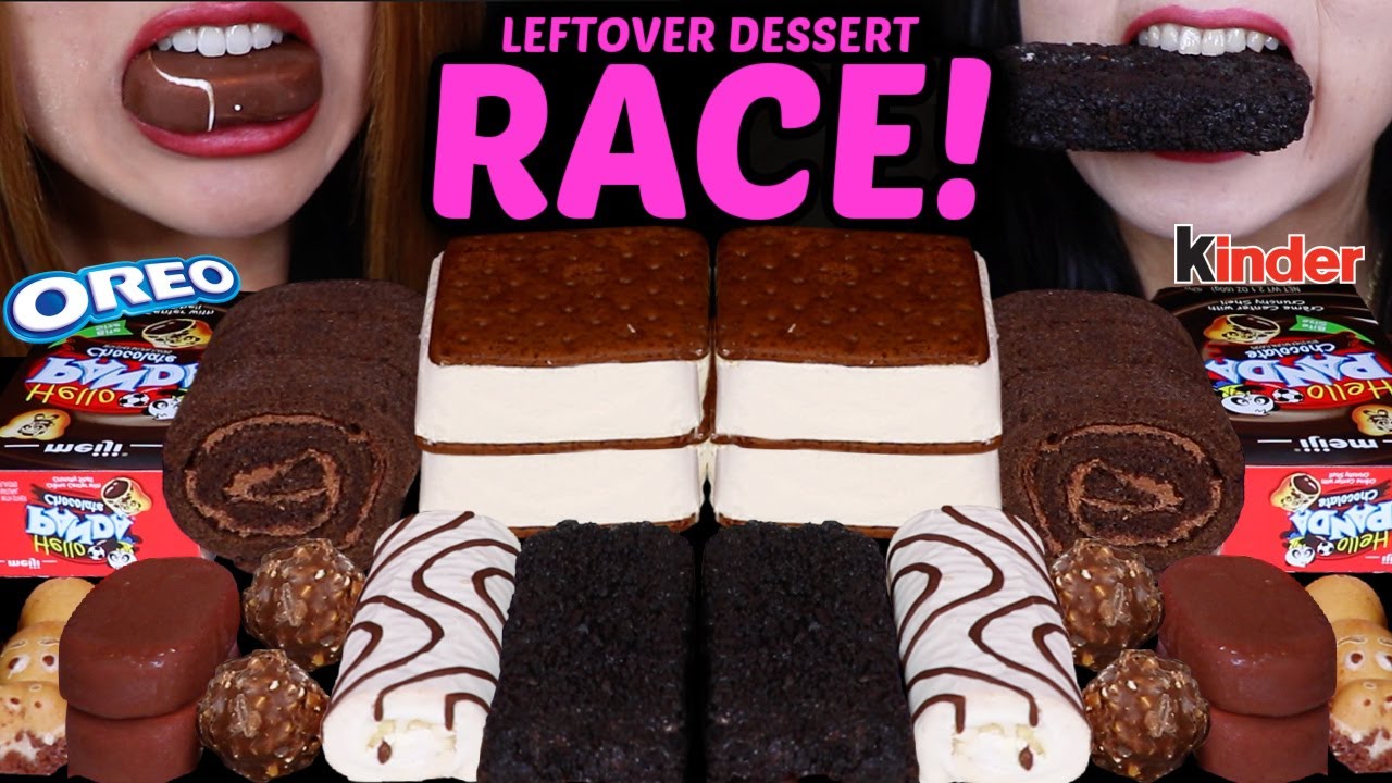 ASMR LEFTOVER DESSERT RACE! TICO ICE CREAM, ZEBRA CAKES, OREO ICE CREAM, KINDER HIPPO, FERRERO 먹방