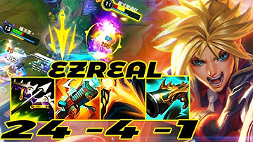 WILD RIFT EZREAL ADC GAMEPLAY | 24 -4 -1 MVP | EZREAL BUILD RUNES