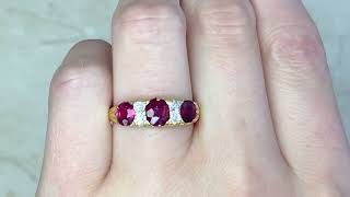 Victorian Era Ruby & Diamond Alternating 18k Gold Ring - Bergen Ring. Circa 1860 - Hand Video