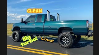 BIG TURBO 6.5l sound and overview of both trucks! #foryou #turbo #diesel #lifted #chevy #viral #obs