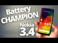 Nokia 3.4 - BATTERY Test ( Video,GPS,Internet,Gaming...) + Charge Test!