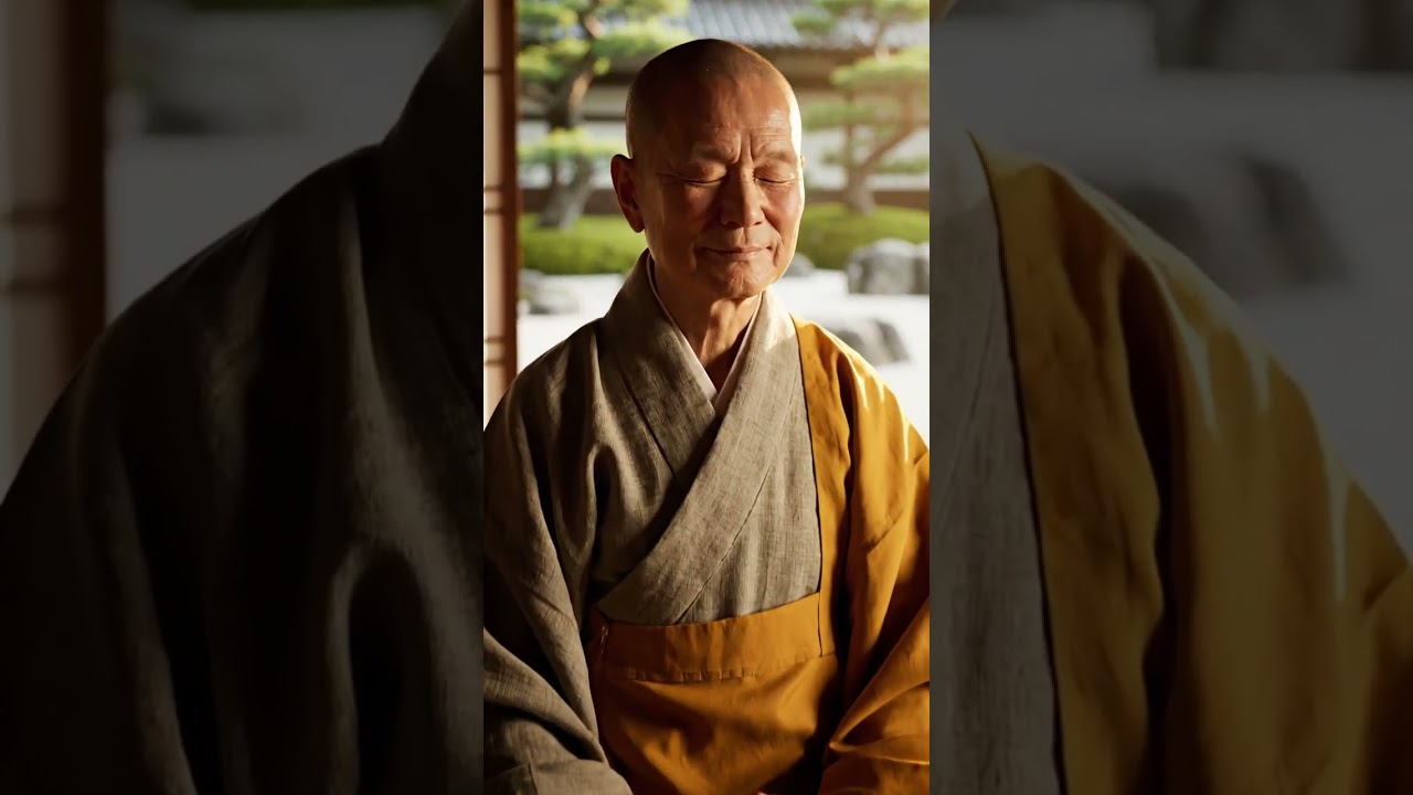 Zen calm, monk offering silent prayer