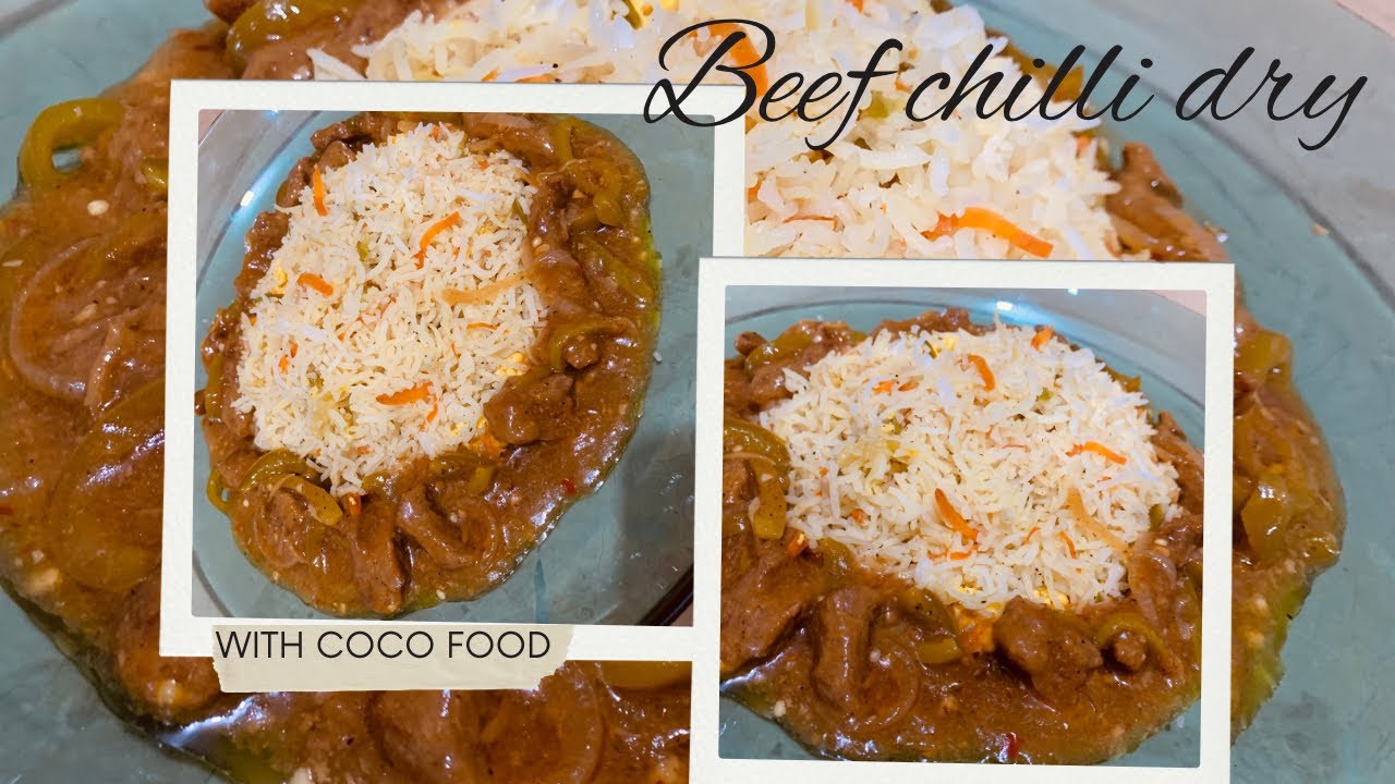 Beef chilli dry with fried rice by coco food / Chinese beef chilli