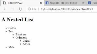 Web designing ! Lec 56 Create nested ordered list and unordered list in html