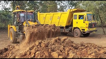 JCB 3DX Backhoe Soil digging & Loading Soil Into a Ashok Leyland Truck | Jcb ki khudai in village