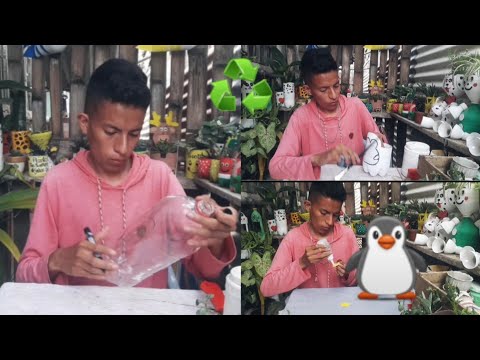 Maceta Con Botella Plástica En Forma De Pingüino Súper Fácil De Hacer