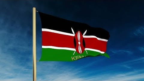 4K Kenya flag slider style with title. Waving in the wind with cloud background animation Stock