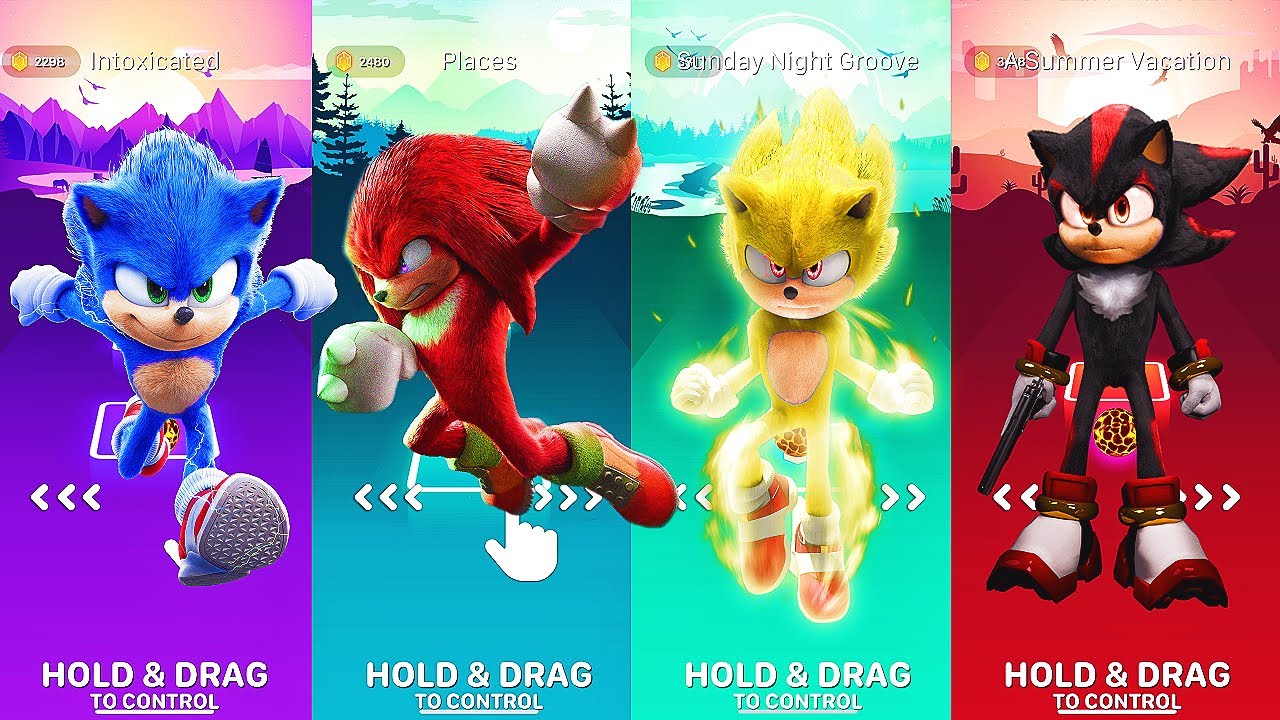 Sonic vs Knuckles vs Super Sonic vs Shadow  || Tiles Hop Edm Rush