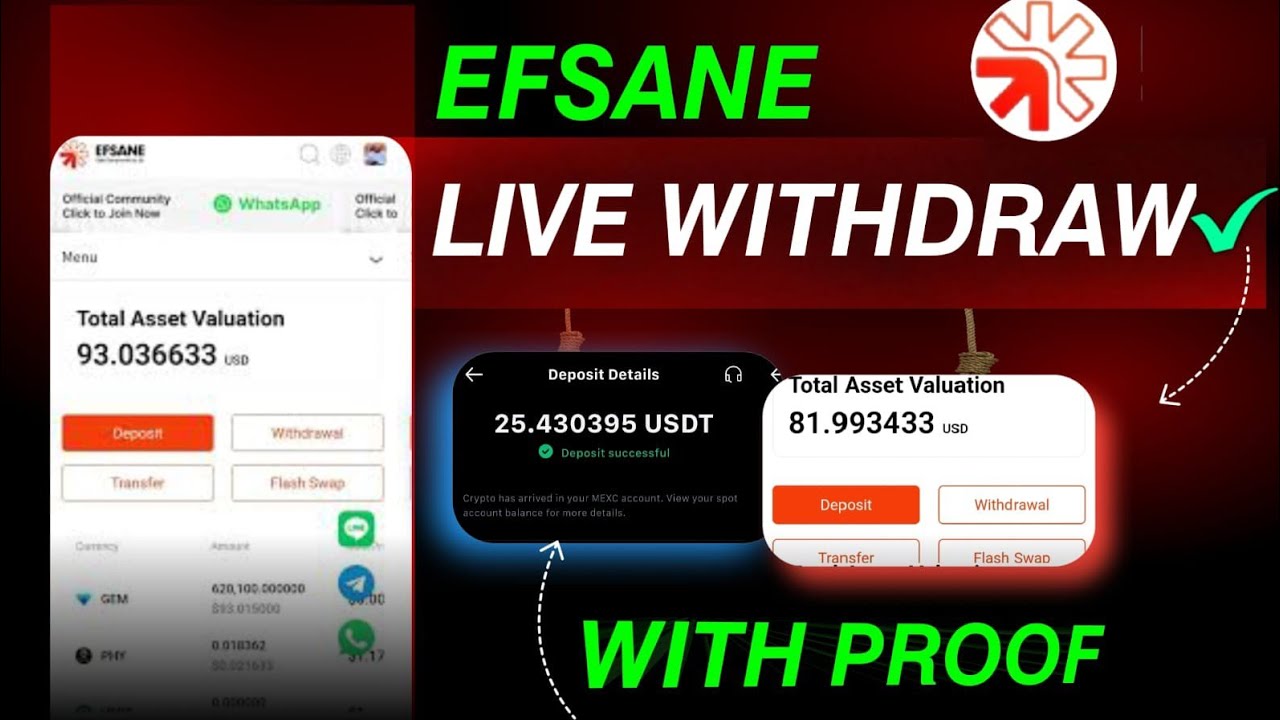 Efsane Live Withdrawal || Minimum USDT Live Withdraw