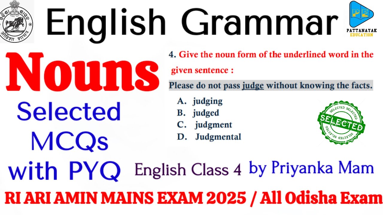 Nouns Selected MCQs with PYQ || English Grammar Nouns Selected MCQs by Priyanka Mam || English Nouns