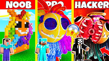 Minecraft Battle: HUGGY WUGGY STATUE BASE HOUSE BUILD CHALLENGE - NOOB vs PRO vs HACKER / Animation