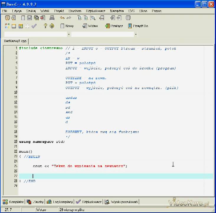 Kurs C++ - Podstawy - budowa programu - część 2 - YouTube