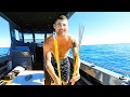 Solo BOAT CAMPING with $50 Spear to Catch Food - Crazy Fun FISHING Session - Cooking on Campfire