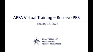 APFA Reserve PBS Virtual Training