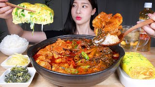 ASMR MUKBANG | Spicy Pa-Kimchi Jjigae with Chubby Pork Belly ★ Cheese Rolled Omelet(Gyeranmari) Rice