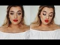 RED LIP/GOLD EYES Prom Make Up Tutorial! | Rachel Leary