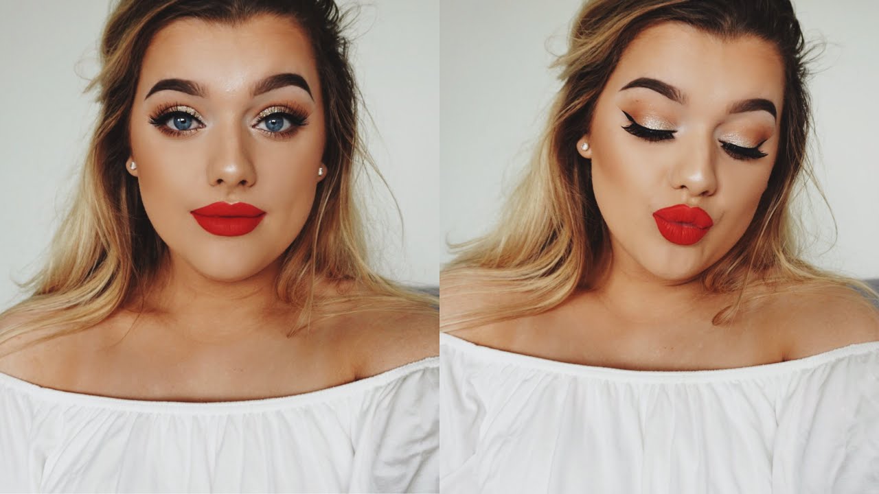 RED LIP GOLD EYES Prom Make Up Tutorial Rachel Leary YouTube